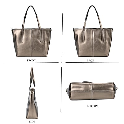 Metallic Bronze Genuine Leather Solid Tote Bag