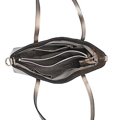 Metallic Bronze Genuine Leather Solid Tote Bag