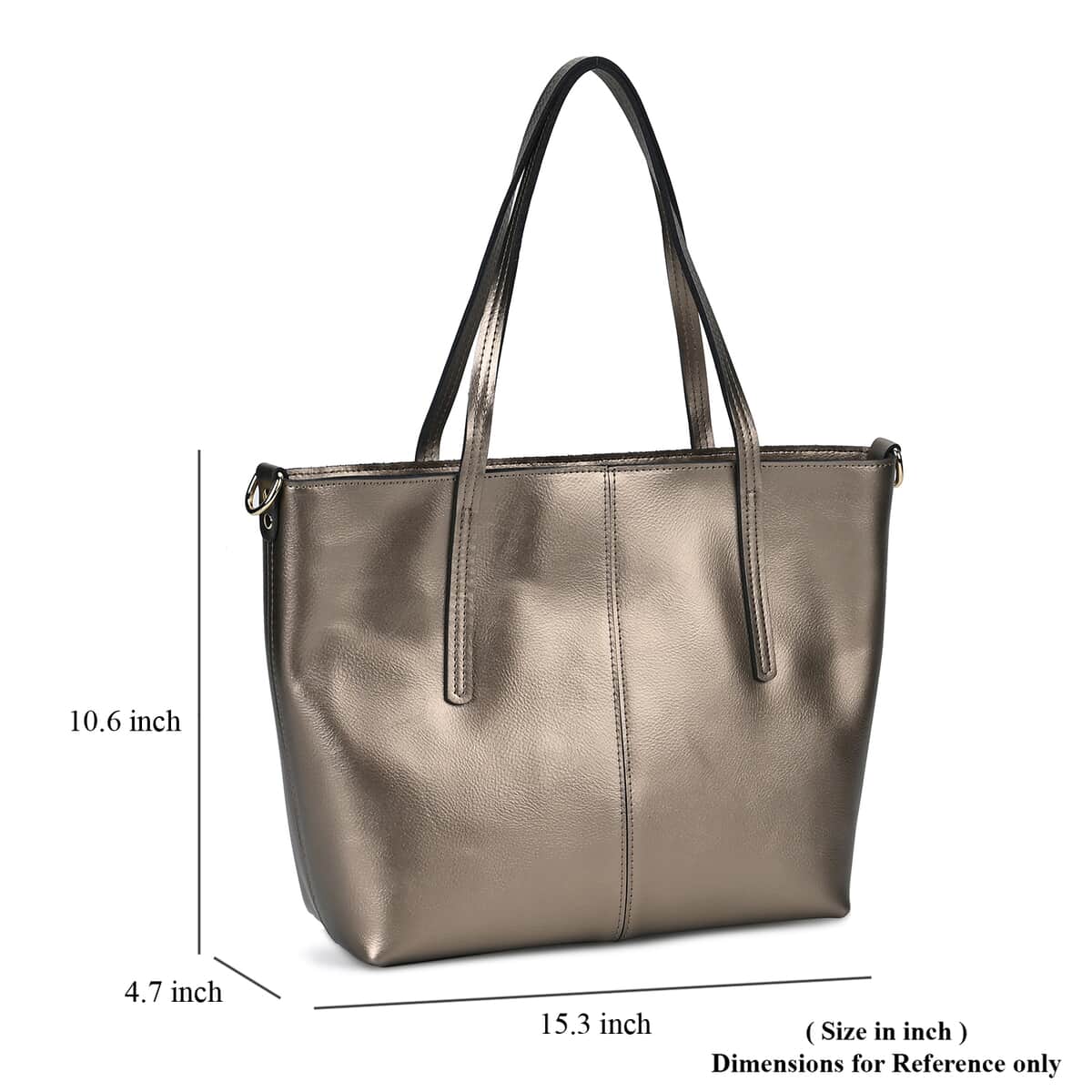 Metallic Bronze Genuine Leather Solid Tote Bag image number 6