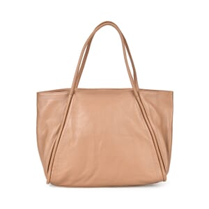 Khaki Solid Genuine Leather Fashionable Tote Bag