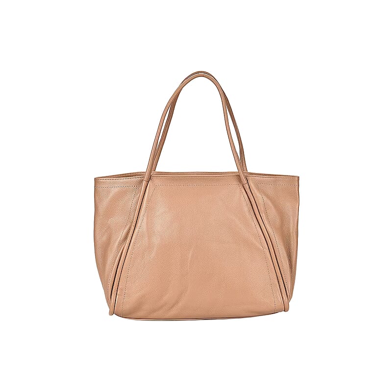 Khaki Solid Genuine Leather Fashionable Tote Bag