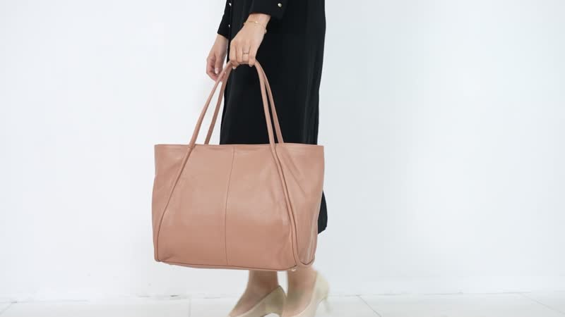 Khaki Solid Genuine Leather Fashionable Tote Bag (18"x7.5"x11.8")