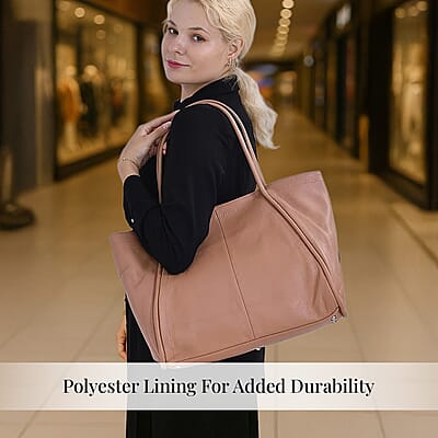 Khaki Solid Genuine Leather Fashionable Tote Bag