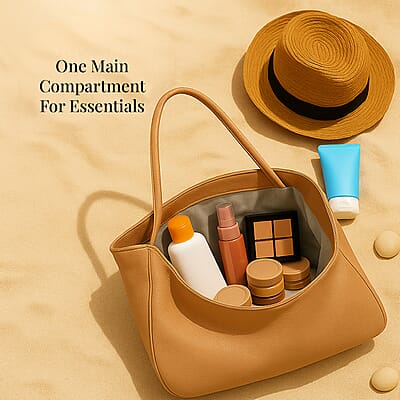 Khaki Solid Genuine Leather Fashionable Tote Bag