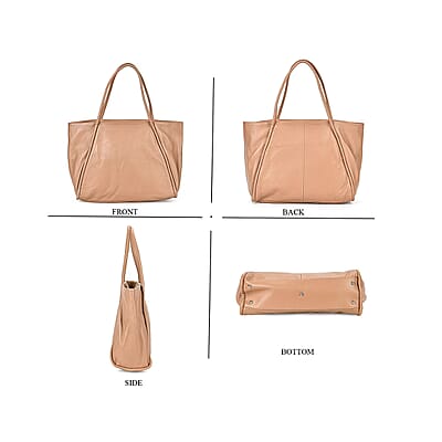 Khaki Solid Genuine Leather Fashionable Tote Bag