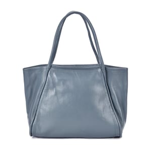 Blue Solid Genuine Leather Fashionable Tote Bag