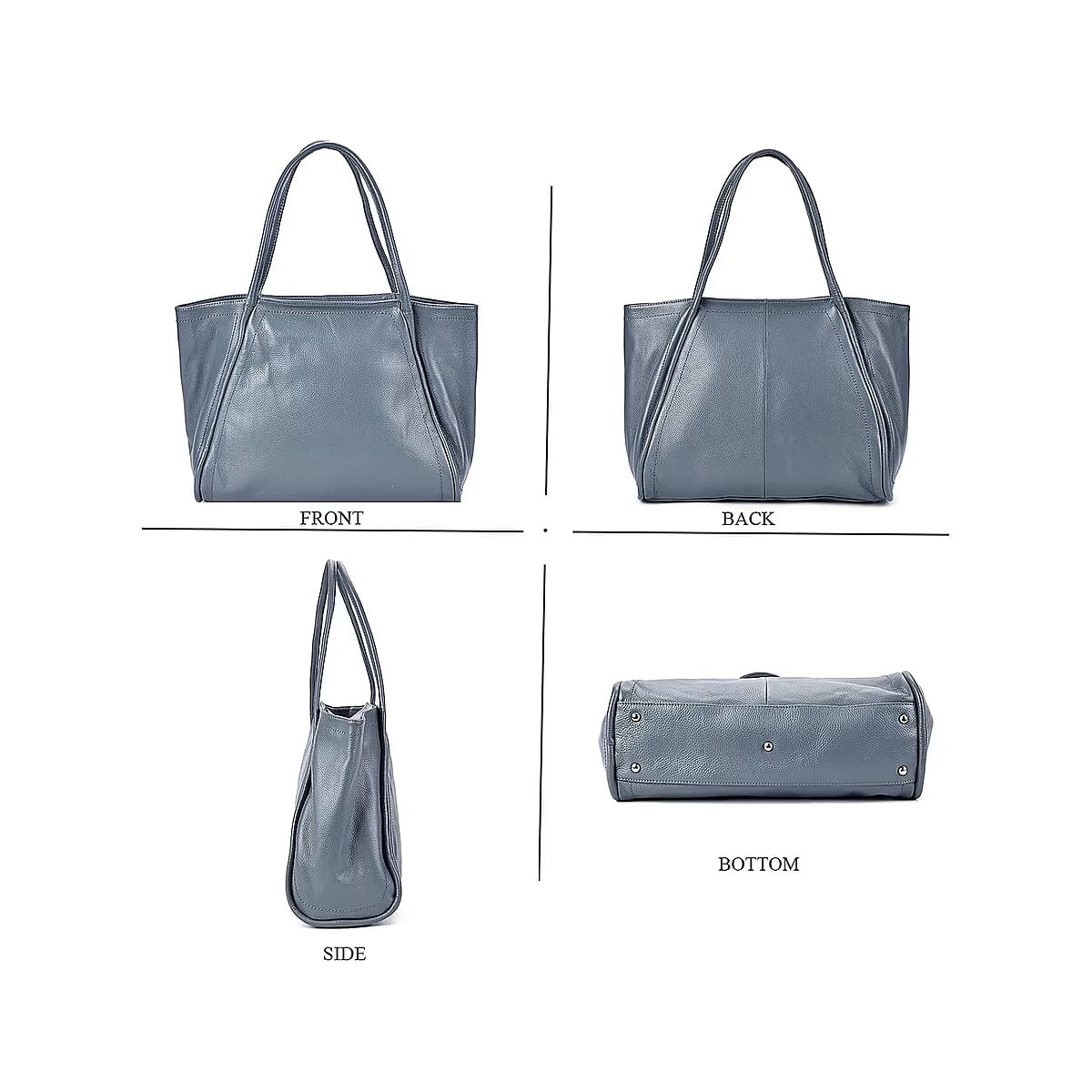 Blue Solid Genuine Leather Fashionable Tote Bag image number 7