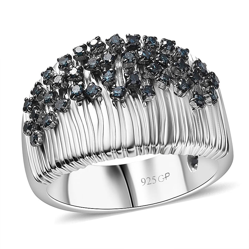 GP Italian Garden Collection Blue Diamond 0.50 ctw Ring in Rhodium Over Sterling Silver (Size 10.0)