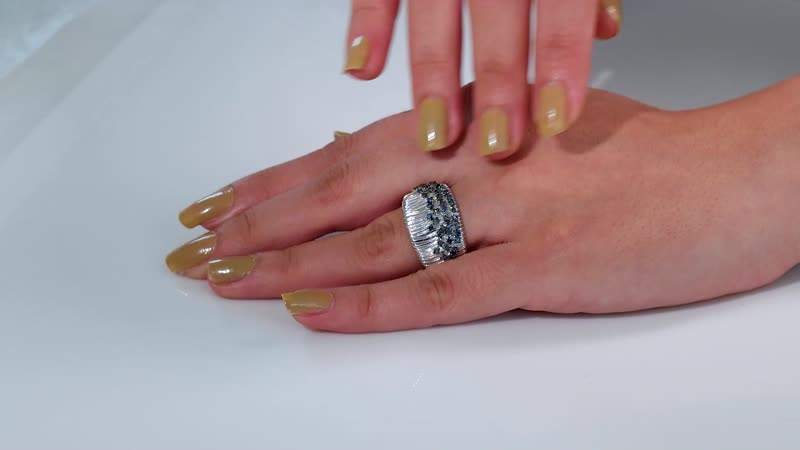 GP Italian Garden Collection Blue Diamond (IR) Ring in Rhodium Over Sterling Silver (Size 10.0) 0.50 ctw