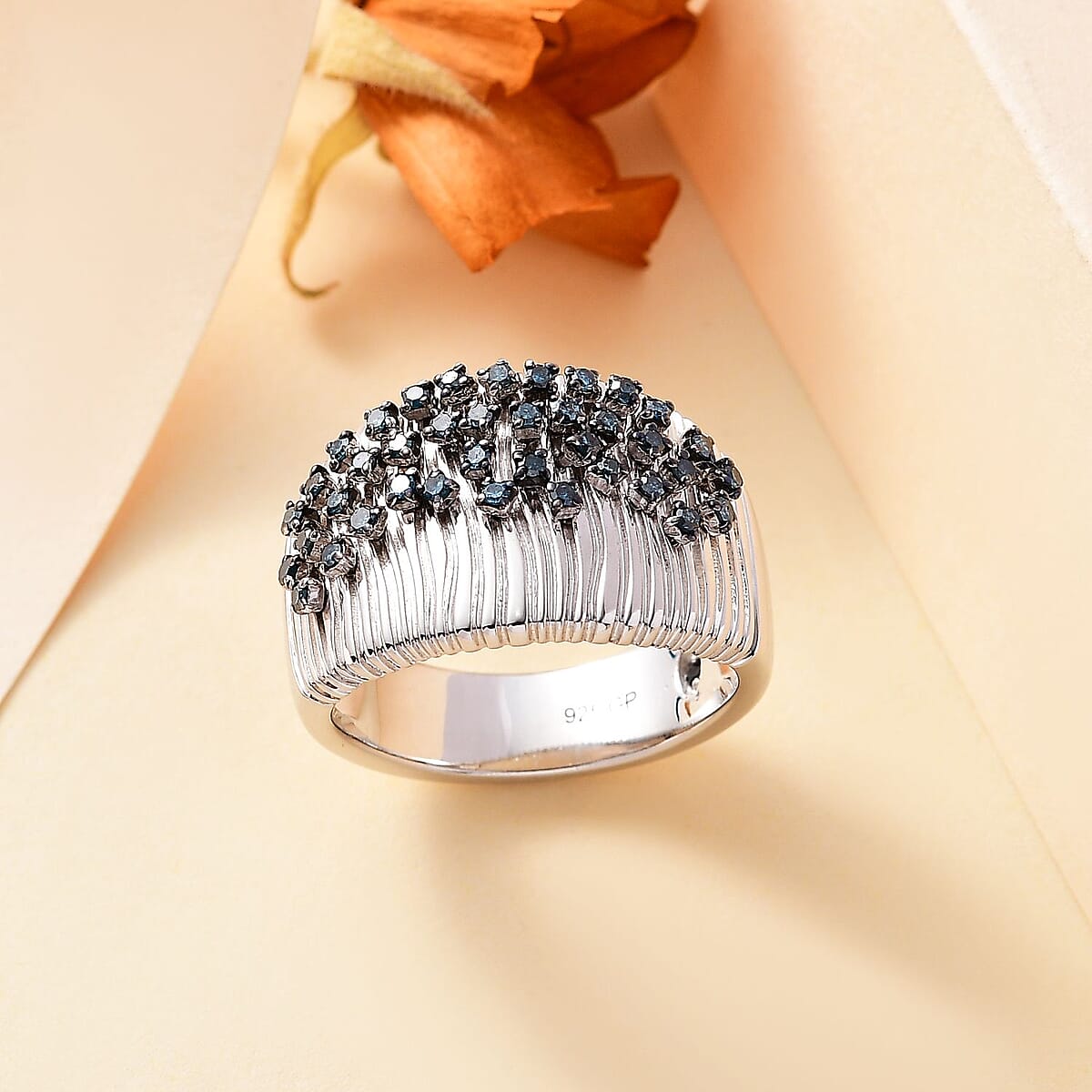 GP Italian Garden Collection Blue Diamond 0.50 ctw Ring in Rhodium Over Sterling Silver (Size 10.0) image number 1