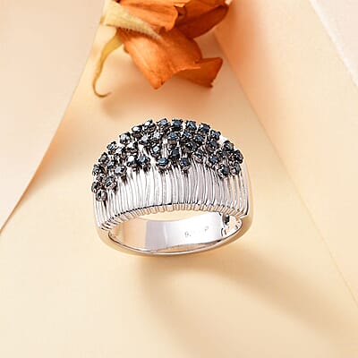 GP Italian Garden Collection Blue Diamond 0.50 ctw Ring in Rhodium Over Sterling Silver (Size 10.0)