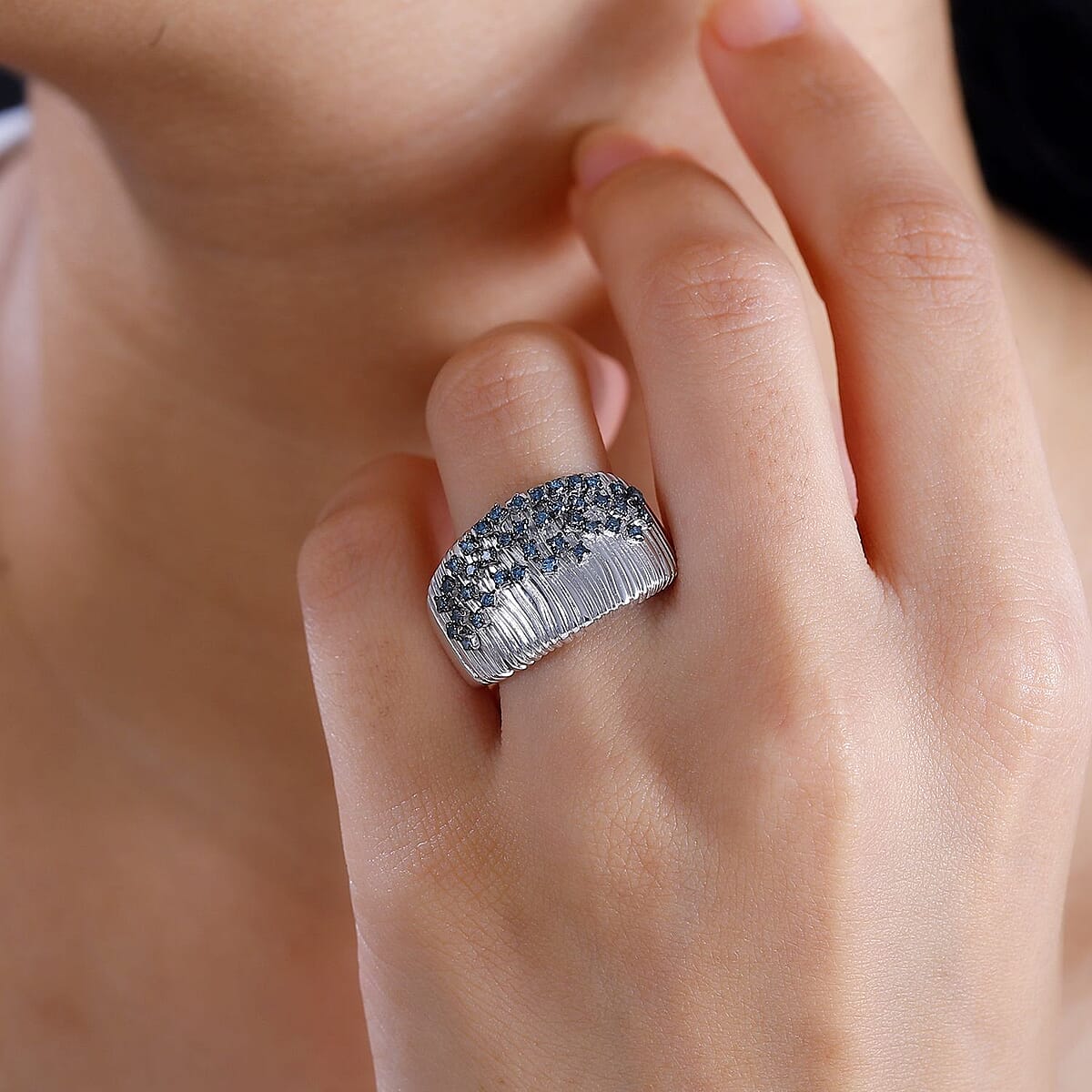 GP Italian Garden Collection Blue Diamond 0.50 ctw Ring in Rhodium Over Sterling Silver (Size 10.0) image number 2