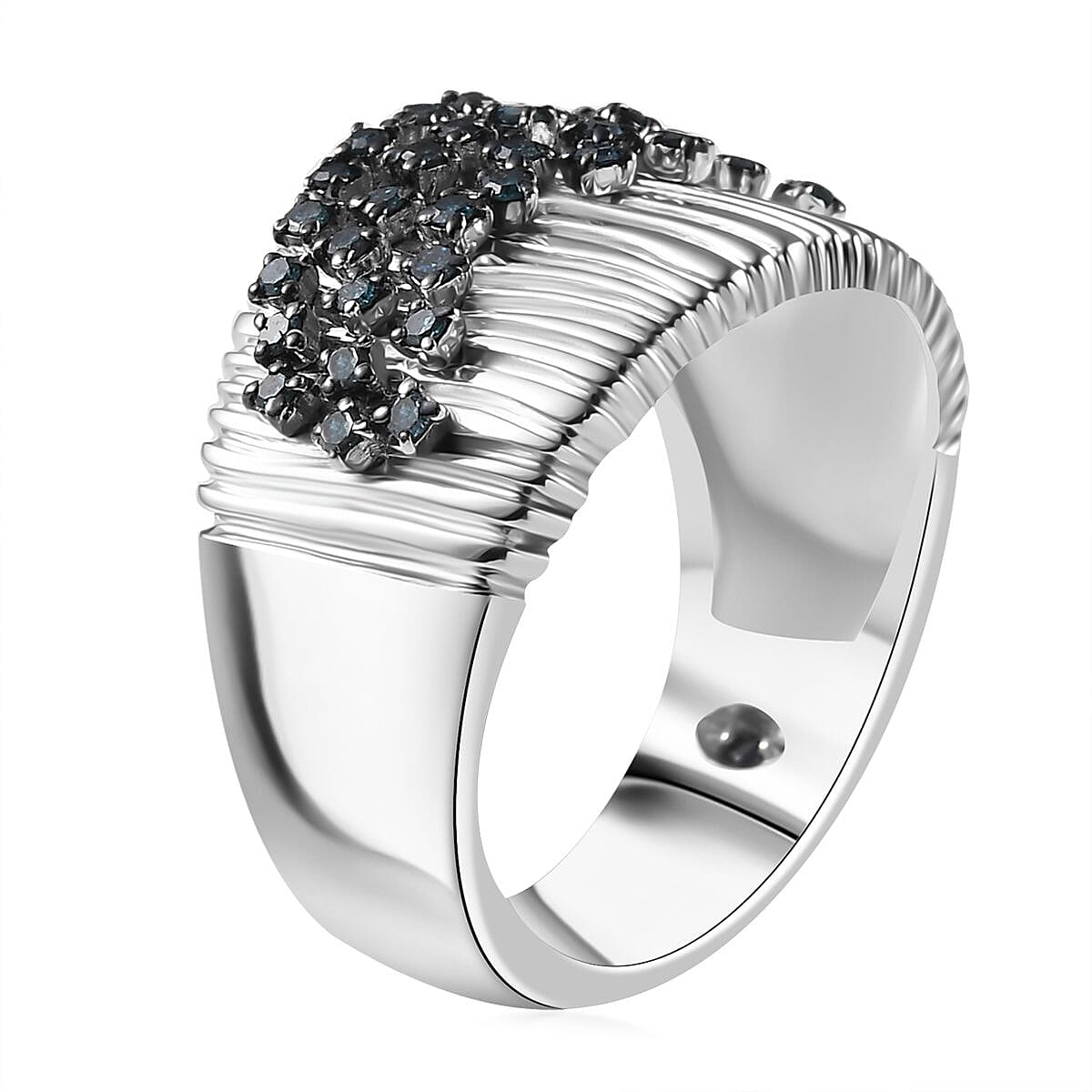 GP Italian Garden Collection Blue Diamond 0.50 ctw Ring in Rhodium Over Sterling Silver (Size 10.0) image number 3