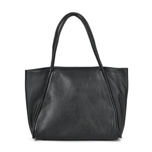 Black Solid Genuine Leather Fashionable Tote Bag