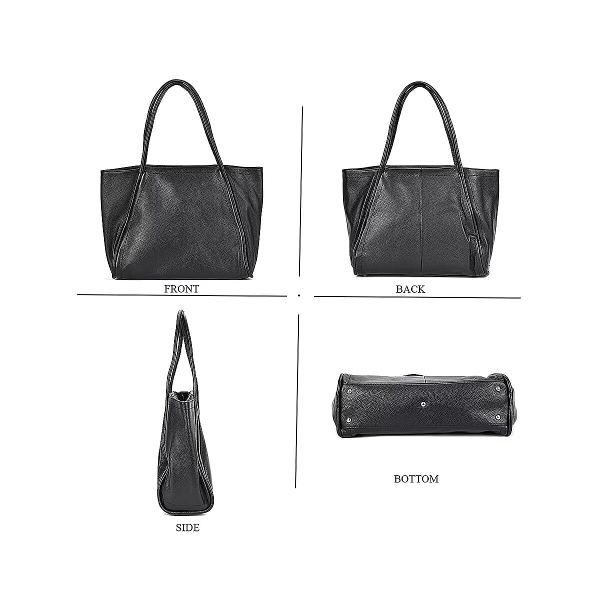 Black Solid Genuine Leather Fashionable Tote Bag image number 7