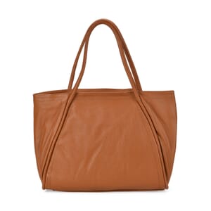 Tan Solid Genuine Leather Fashionable Tote Bag