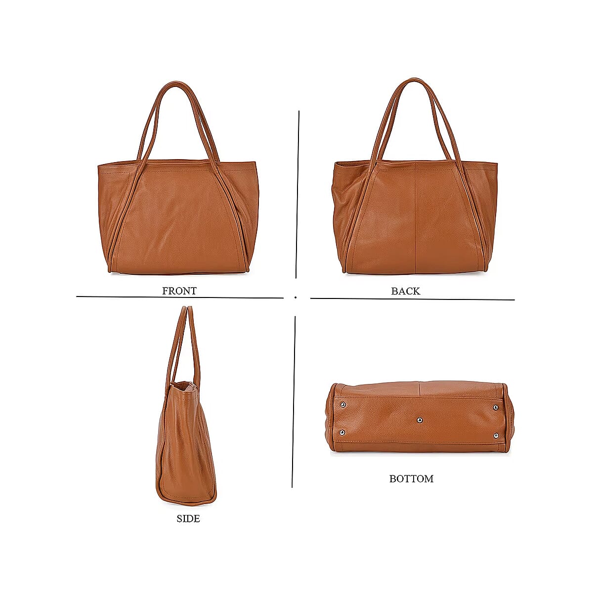 Tan Solid Genuine Leather Fashionable Tote Bag image number 7