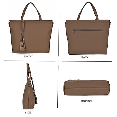 Brown Genuine Leather Tote Bag with Tassels