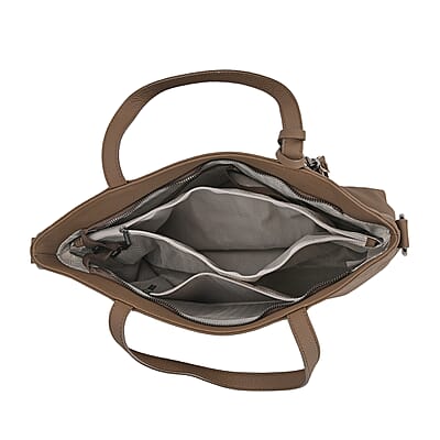 Brown Genuine Leather Tote Bag with Tassels