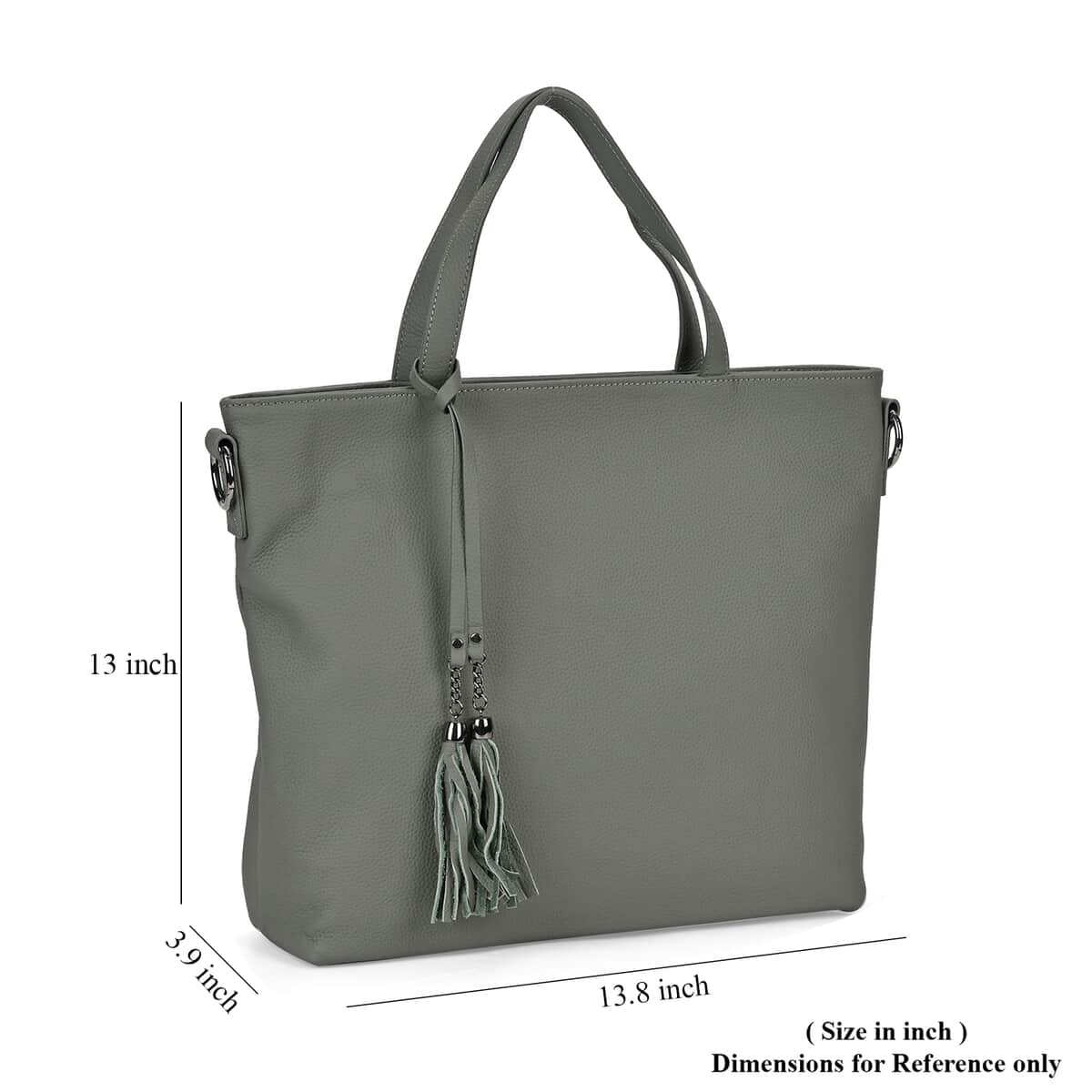 Gray Genuine Leather Tote Bag with Tassels image number 6