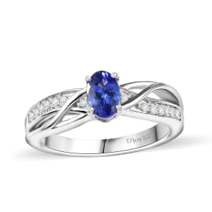 AAA Tanzanite and White Zircon 0.60 ctw Ring in Rhodium Over Sterling Silver (Size 10.0)