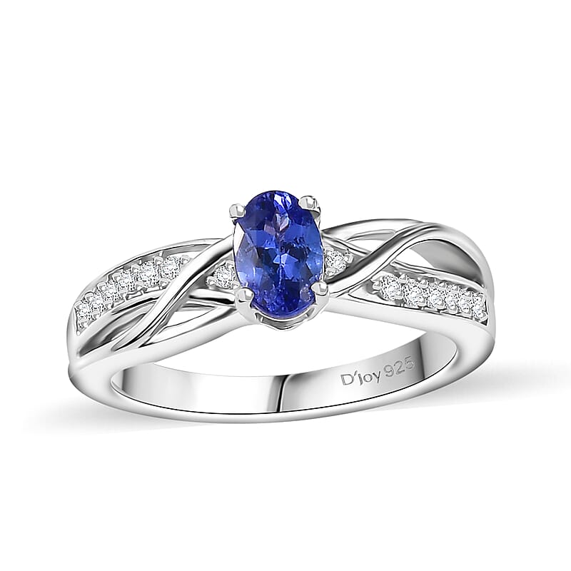 AAA Tanzanite and White Zircon 0.60 ctw Infinity Ring in Rhodium Over Sterling Silver (Size 10.0)