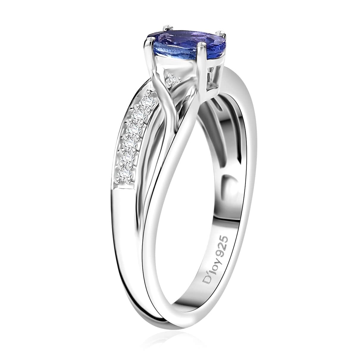 AAA Tanzanite, White Zircon Ring in Rhodium Over Sterling Silver (Size 10.0) 0.60 ctw image number 3