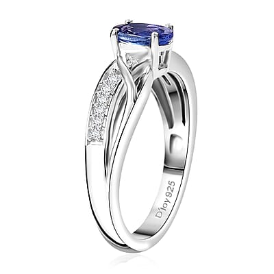 AAA Tanzanite and White Zircon 0.60 ctw Infinity Ring in Rhodium Over Sterling Silver (Size 10.0)