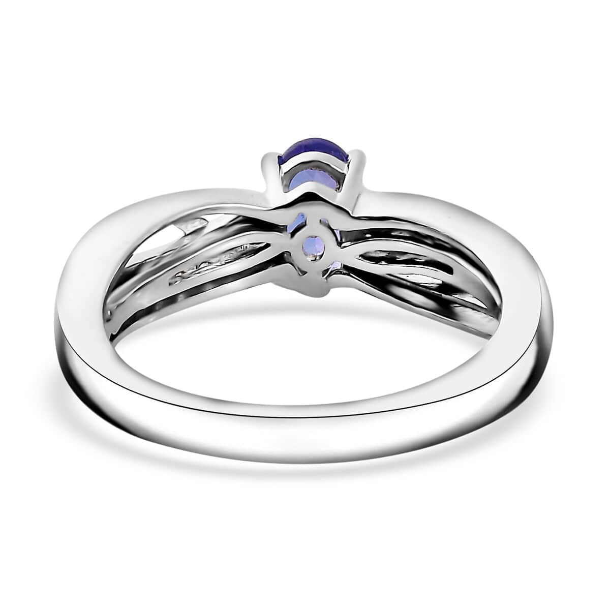 AAA Tanzanite, White Zircon Ring in Rhodium Over Sterling Silver (Size 10.0) 0.60 ctw image number 4