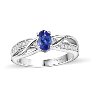 AAA Tanzanite and White Zircon 0.60 ctw Infinity Ring in Rhodium Over Sterling Silver (Size 8.0)