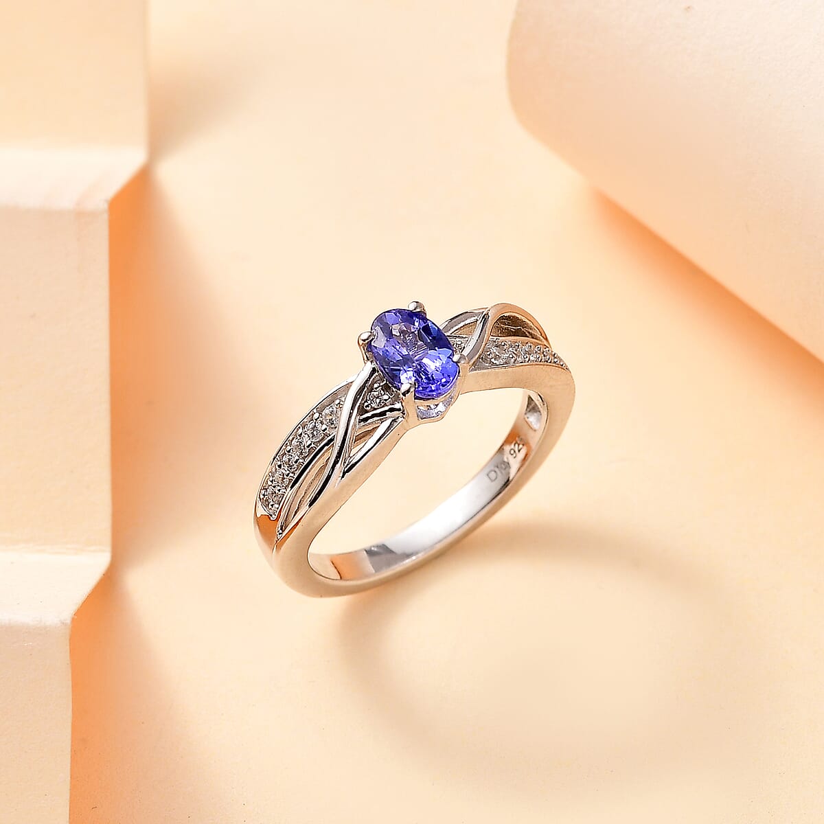 AAA Tanzanite and White Zircon 0.60 ctw Infinity Ring in Rhodium Over Sterling Silver (Size 9.0) image number 1