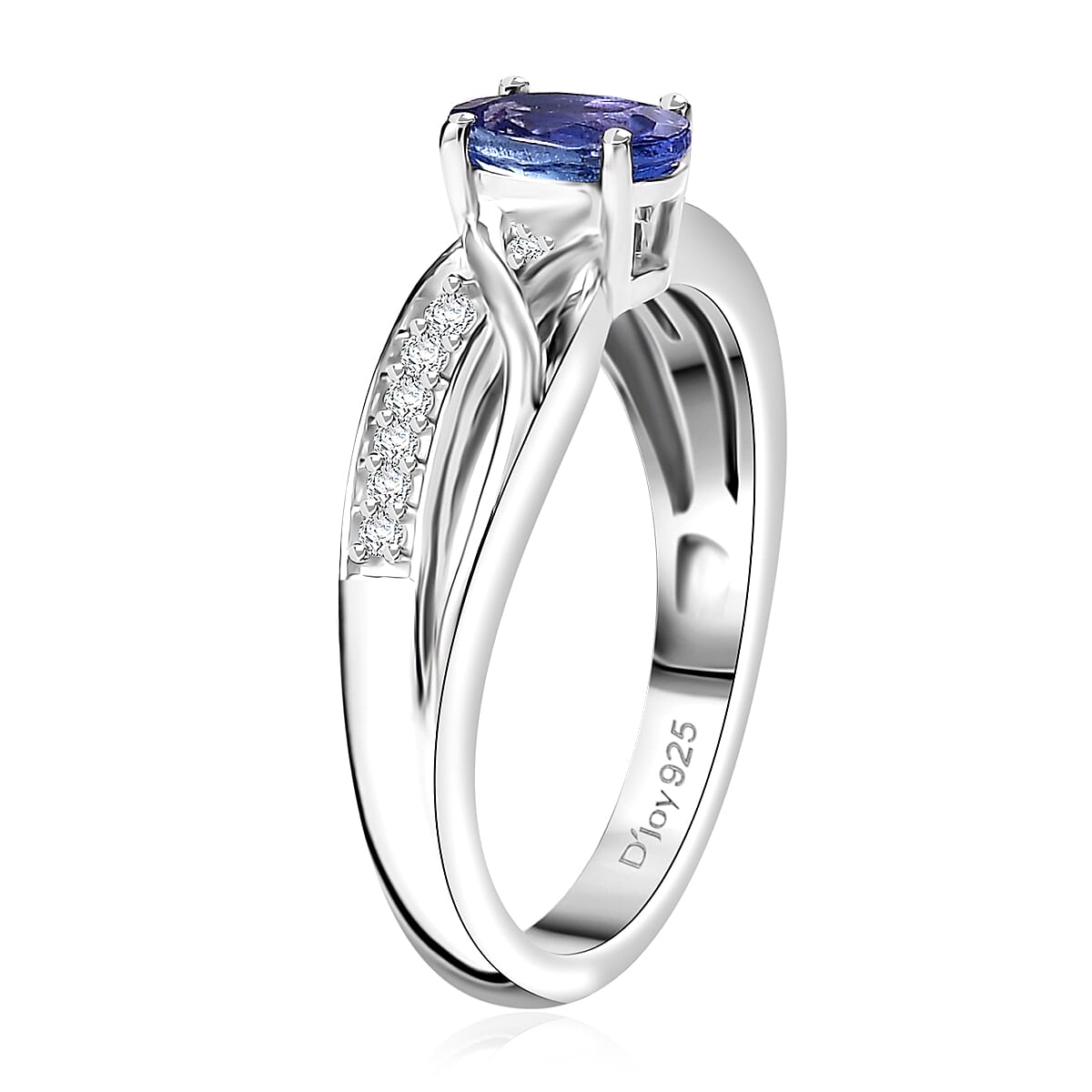 AAA Tanzanite and White Zircon 0.60 ctw Infinity Ring in Rhodium Over Sterling Silver (Size 9.0) image number 3
