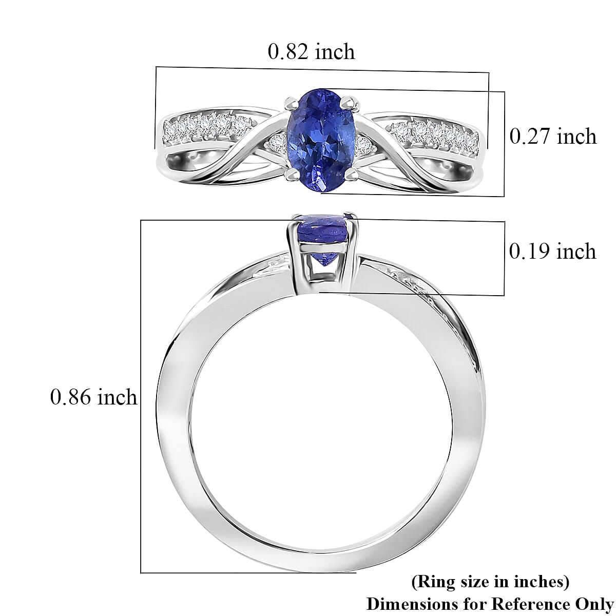 AAA Tanzanite and White Zircon 0.60 ctw Infinity Ring in Rhodium Over Sterling Silver (Size 9.0) image number 5