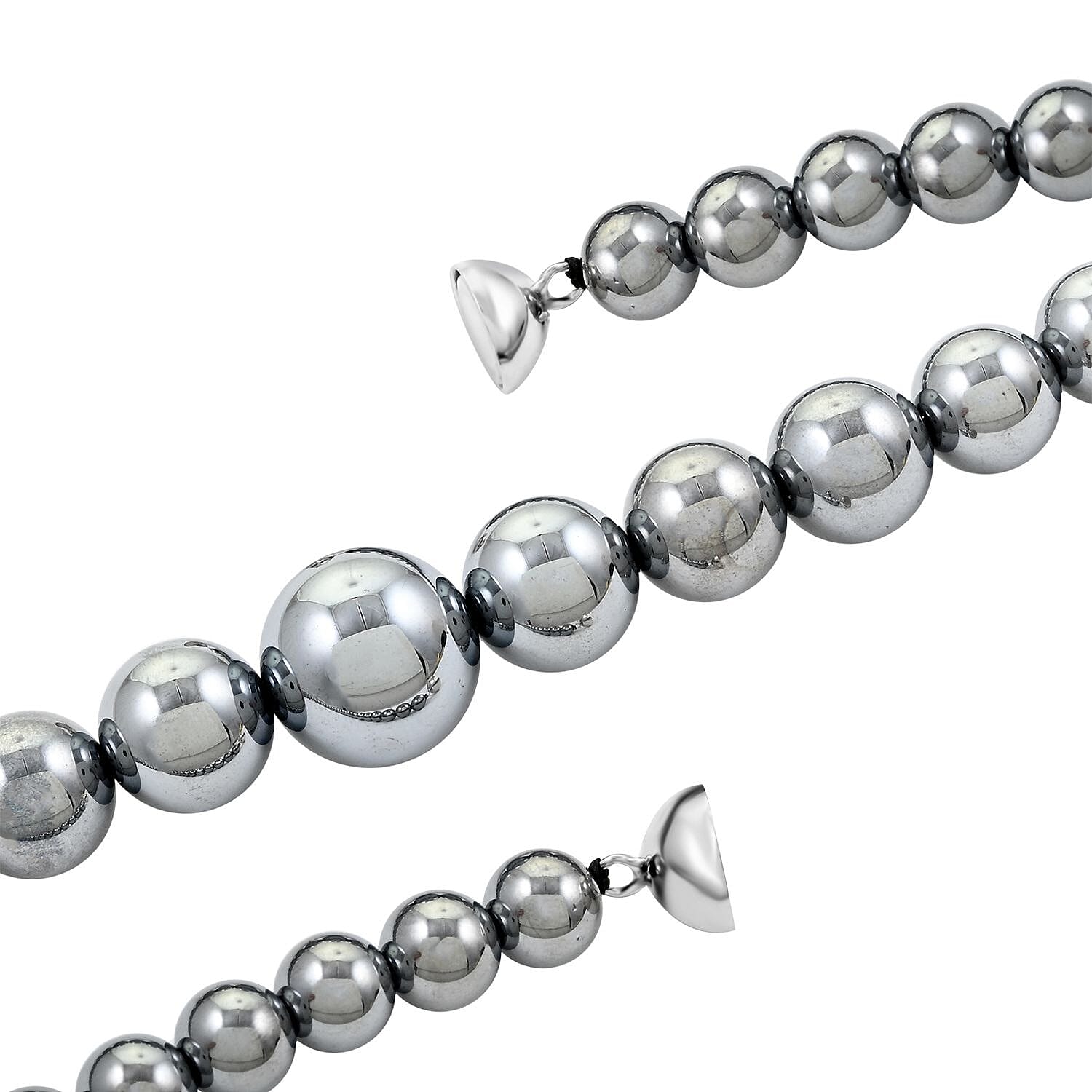 Terahertz Beaded Graduation Necklace 20 Inches in Rhodium Over Sterling Silver with Magnetic Lock 182.50 ctw