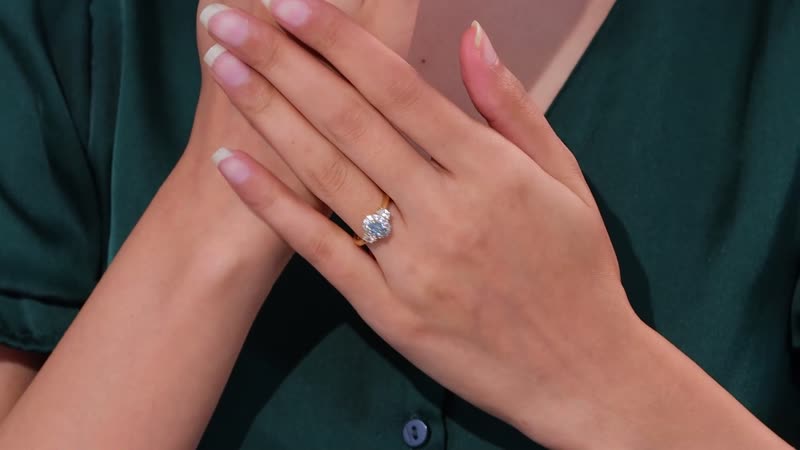 Santa Maria Aquamarine, White Zircon Half Moon Ring in 18K Vermeil YG Over Sterling Silver (Size 10.0) 1.10 ctw