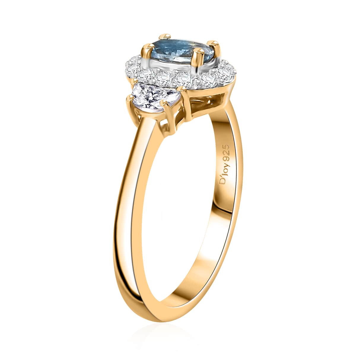 Santa Maria Aquamarine, White Zircon Half Moon Ring in 18K Vermeil YG Over Sterling Silver (Size 10.0) 1.10 ctw image number 3