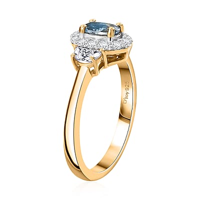 Santa Maria Aquamarine and White Zircon 1.10 ctw Half Moon Ring in 18K Vermeil Yellow Gold Over Sterling Silver (Size 10.0)