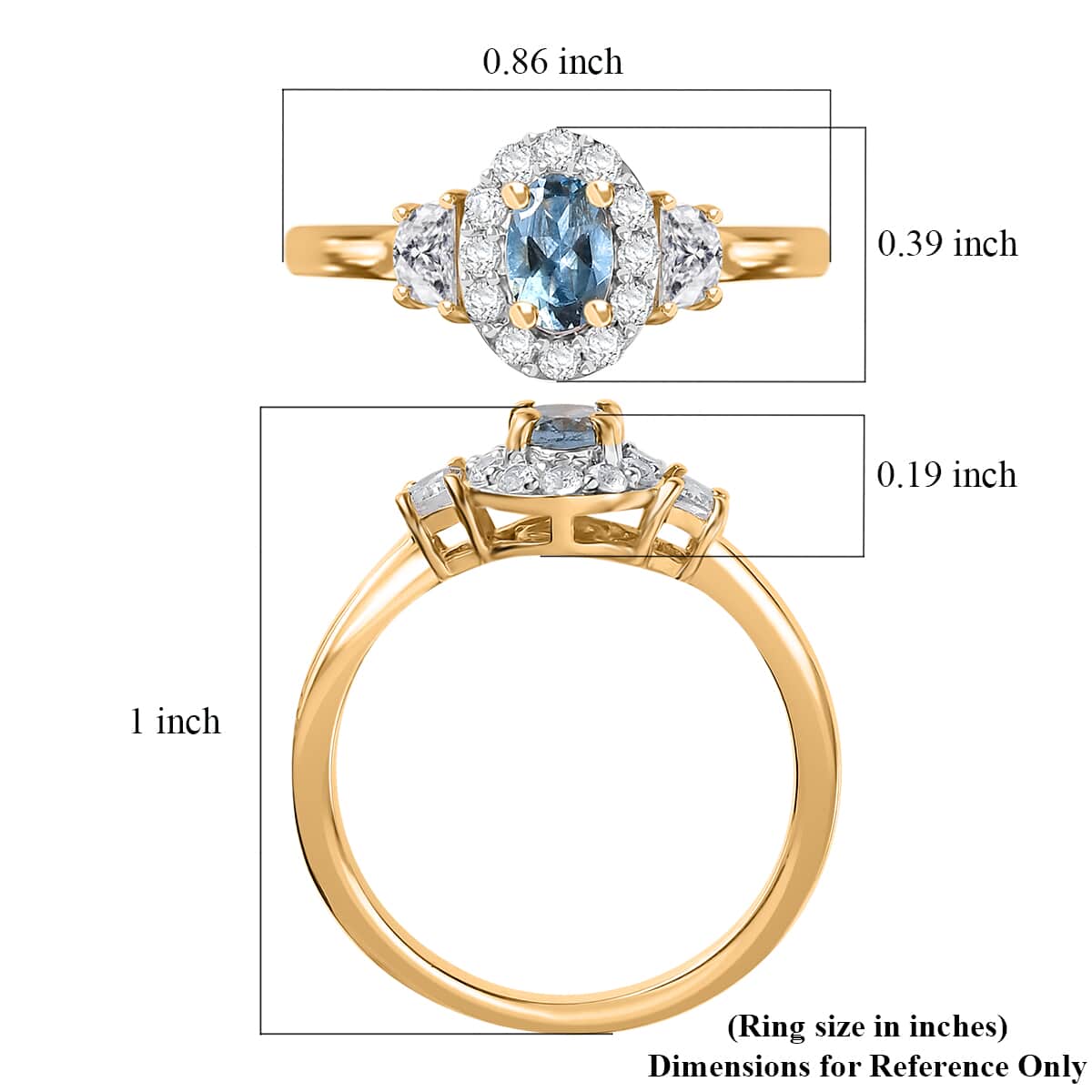 Santa Maria Aquamarine, White Zircon Half Moon Ring in 18K Vermeil YG Over Sterling Silver (Size 10.0) 1.10 ctw image number 5