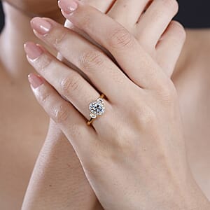 D'Joy Santa Maria Aquamarine and White Zircon 1.10 ctw Half Moon Ring in 18K Vermeil Yellow Gold Over Sterling Silver (Size 7.0)