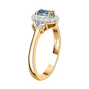 D'Joy Santa Maria Aquamarine and White Zircon 1.10 ctw Half Moon Ring in 18K Vermeil Yellow Gold Over Sterling Silver (Size 7.0)