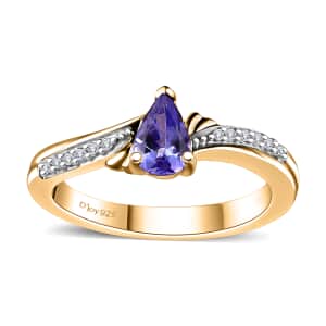 Tanzanite and White Zircon 0.50 ctw Leaves Ring in 18K Vermeil Yellow Gold Over Sterling Silver (Size 10.0)