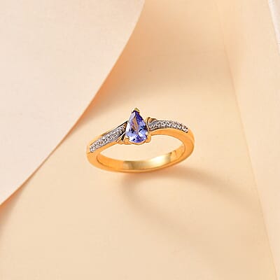 Tanzanite and White Zircon 0.50 ctw Leaves Ring in 18K Vermeil Yellow Gold Over Sterling Silver (Size 10.0)