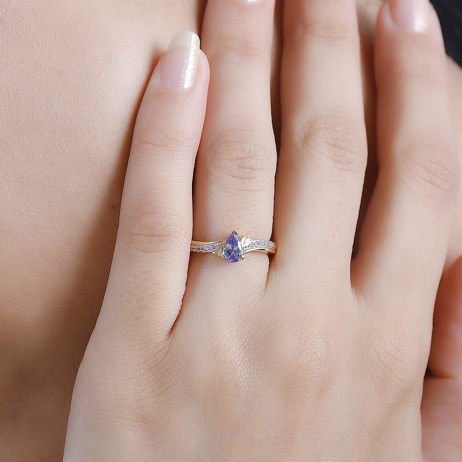 Tanzanite and White Zircon 0.50 ctw Leaves Ring in 18K Vermeil Yellow Gold Over Sterling Silver (Size 10.0)