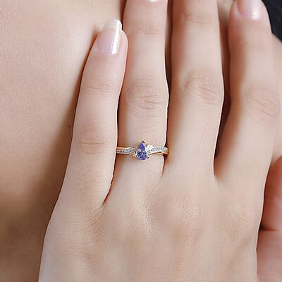 Tanzanite and White Zircon 0.50 ctw Leaves Ring in 18K Vermeil Yellow Gold Over Sterling Silver (Size 10.0)