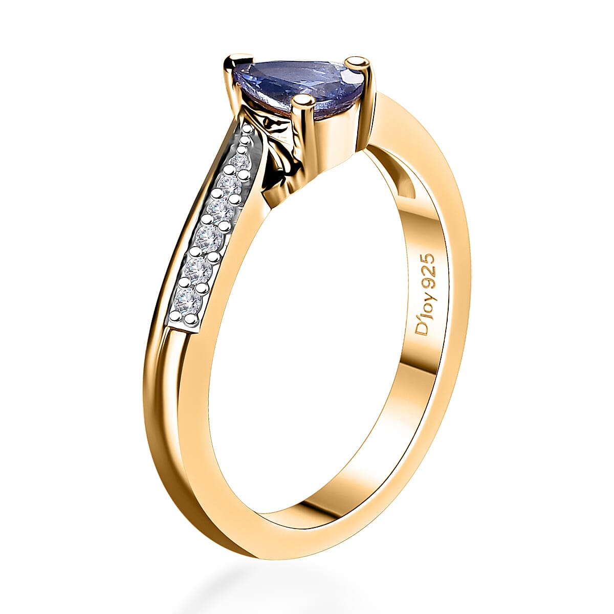 Tanzanite and White Zircon 0.50 ctw Leaves Ring in 18K Vermeil Yellow Gold Over Sterling Silver (Size 10.0)