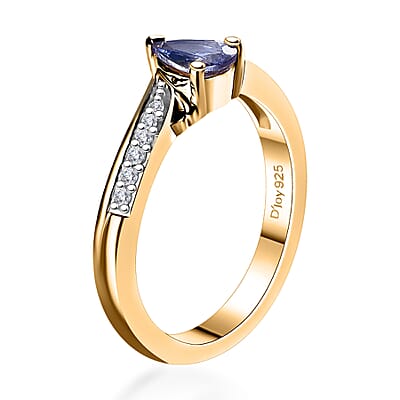 Tanzanite and White Zircon 0.50 ctw Leaves Ring in 18K Vermeil Yellow Gold Over Sterling Silver (Size 10.0)
