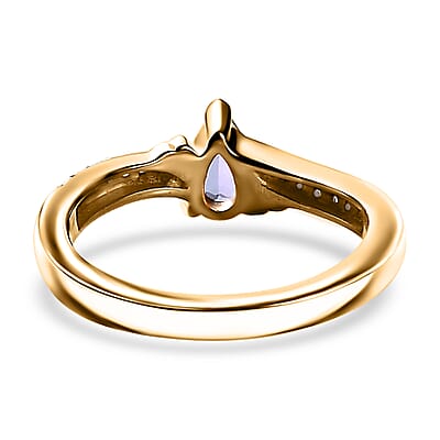 Tanzanite and White Zircon 0.50 ctw Leaves Ring in 18K Vermeil Yellow Gold Over Sterling Silver (Size 10.0)