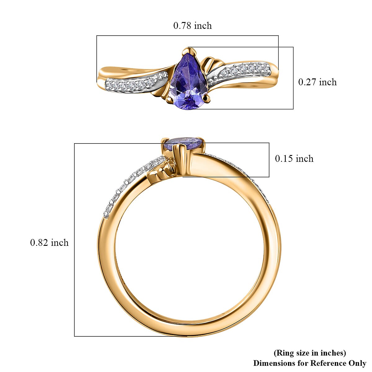 Tanzanite and White Zircon 0.50 ctw Leaves Ring in 18K Vermeil Yellow Gold Over Sterling Silver (Size 10.0)