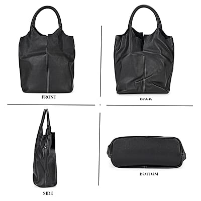 Black Genuine Leather Tote Bag with Small Bag Inside