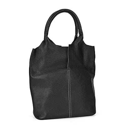 Black Genuine Leather Tote Bag with Small Bag Inside